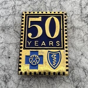 50 Years Blue Cross Blue Shield Award Service Lapel Hat Vest Pin Gold Tone Stamp